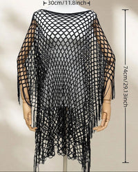 Mesh Fringed Pullover Shawl Coverup