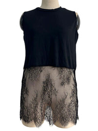 Black Lace Hem Sleeveless Top | Sheer Lace Layering Tank