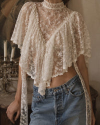 Sheer Floral Lace Shawl Poncho Top