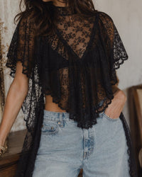 Sheer Floral Lace Shawl Poncho Top