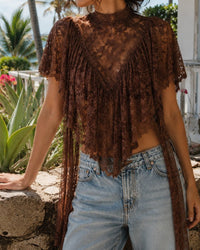 Sheer Floral Lace Shawl Poncho Top