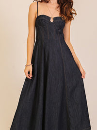 Dark Wash Denim Bustier Midi Dress