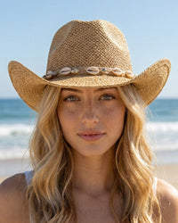 Natural Straw Cowboy Hat with Cowrie Shell Band