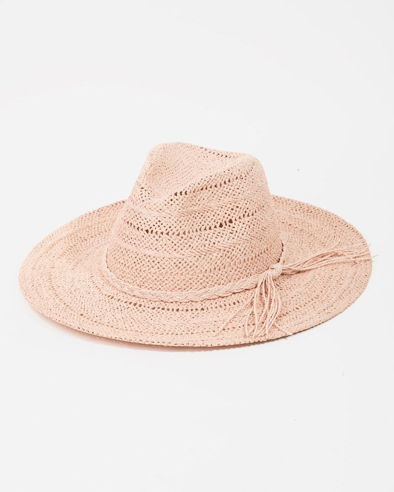 Braided Raffia Wide Brim Fedora Hat