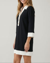 Black Contrast Collar Polo Mini Dress