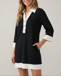 Black Contrast Collar Polo Mini Dress