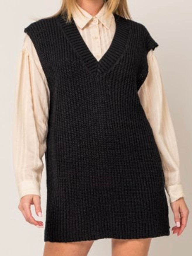 Black V Neck TUnic Knit Vest