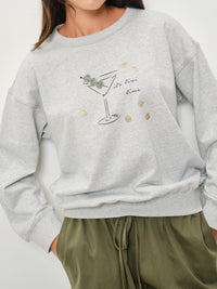 Heather Grey Beaded Martini Graphic Sweater
