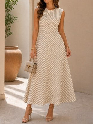 Asymmetric Striped A-Line Midi Dress