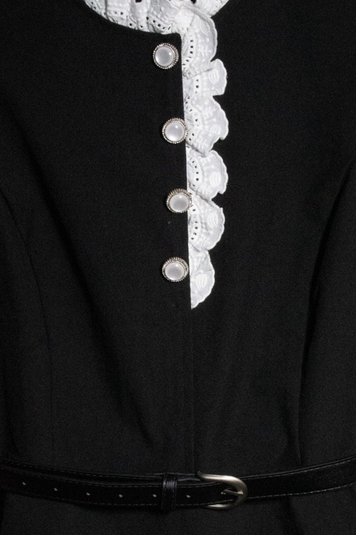 Black With Pearl Button Contrast Ruffle Mini Dress