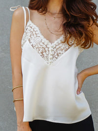 Satin Lace V-Neck Camisole Top | Black & Ivory