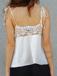 Satin Lace V-Neck Camisole Top | Black & Ivory