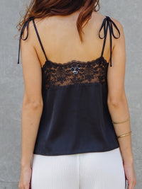 Satin Lace V-Neck Camisole Top | Black & Ivory