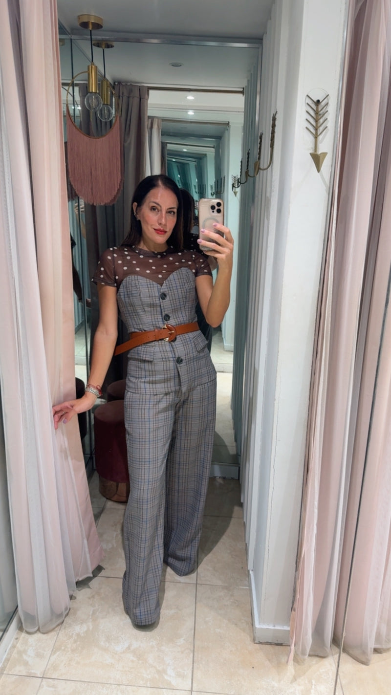 Brown Blue Plaid Sweetheart Vest