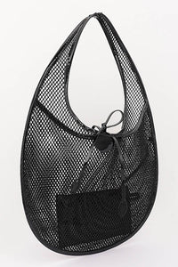Black Mesh Hobo Bag with Removable Pouch