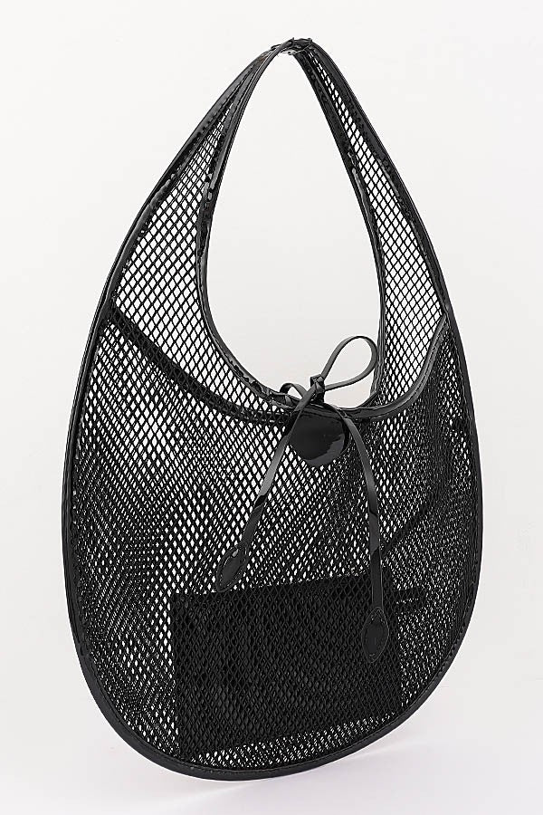 Black Mesh Hobo Bag with Removable Pouch