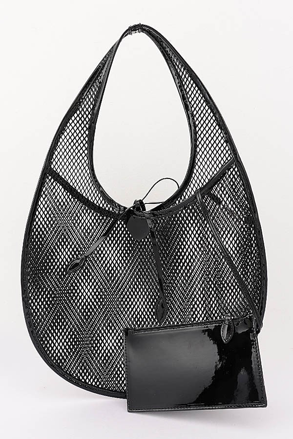 Black Mesh Hobo Bag with Removable Pouch