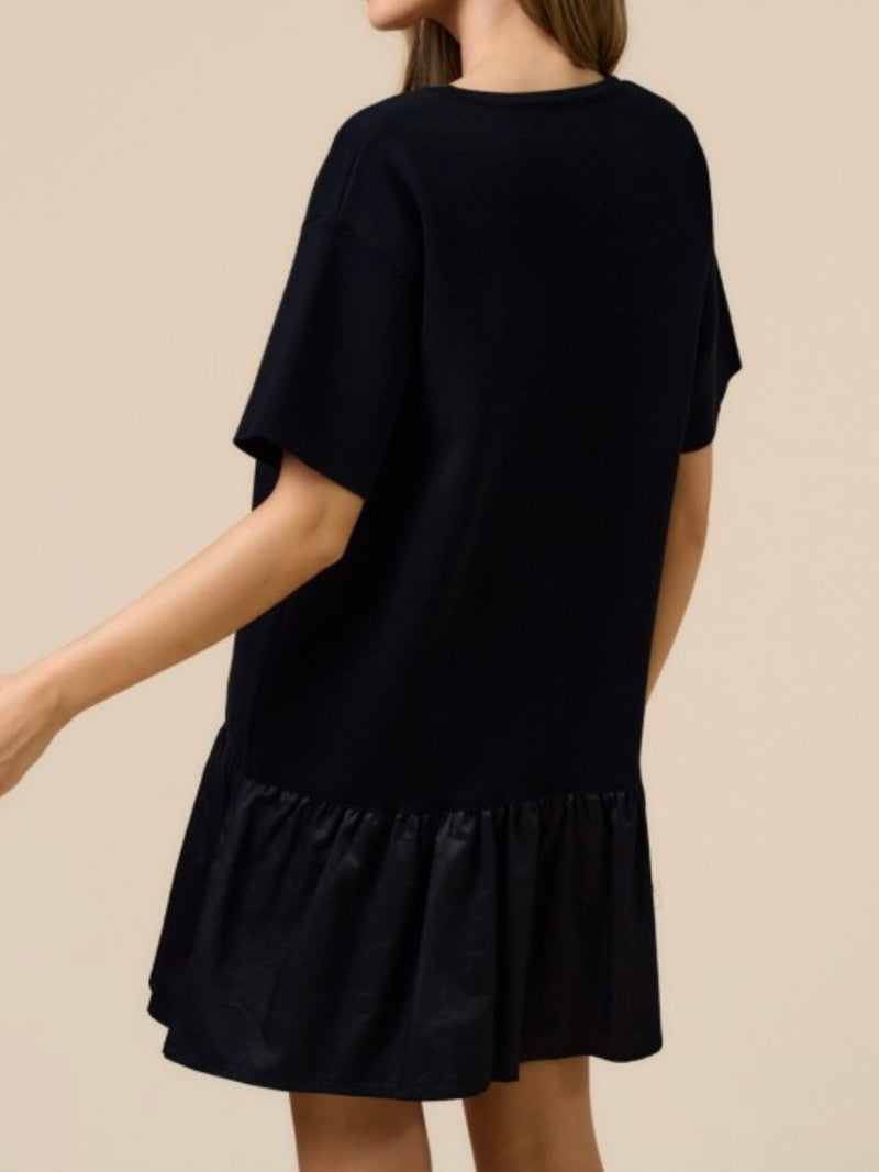 Black Contrast Skirt Dropwaist Short Dress