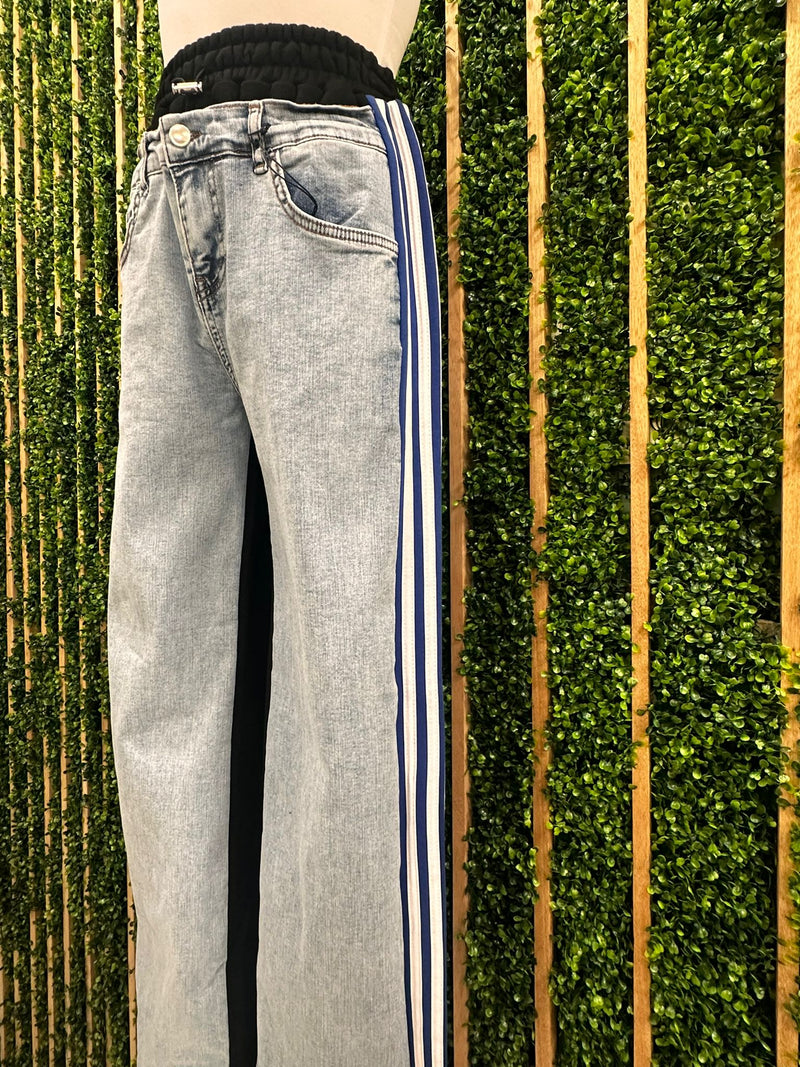 Blue Side Stripe Track Jeans