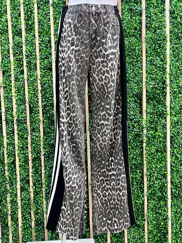 Track Trim Leopard Denim Pants