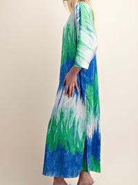 Blue Green Ombre Boat Neck Dress