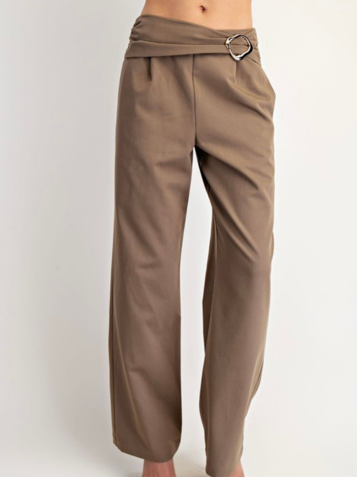 Mocha Front Trim Ruched Woven Pants
