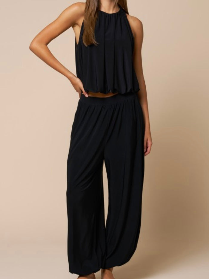 Black Relaxed Balloon Hem Pants by