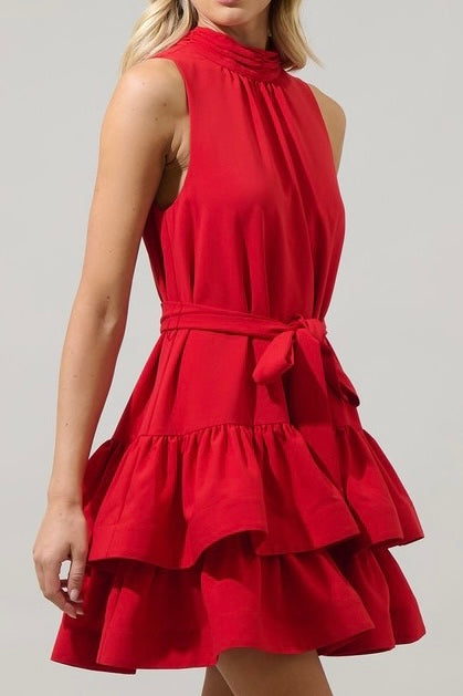 Beautiful Red Ruffle Tiered SHort Dress