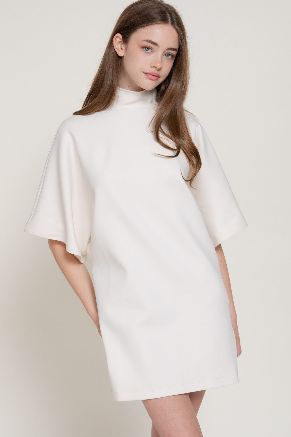 Batwig Mock Neck Shift Dress