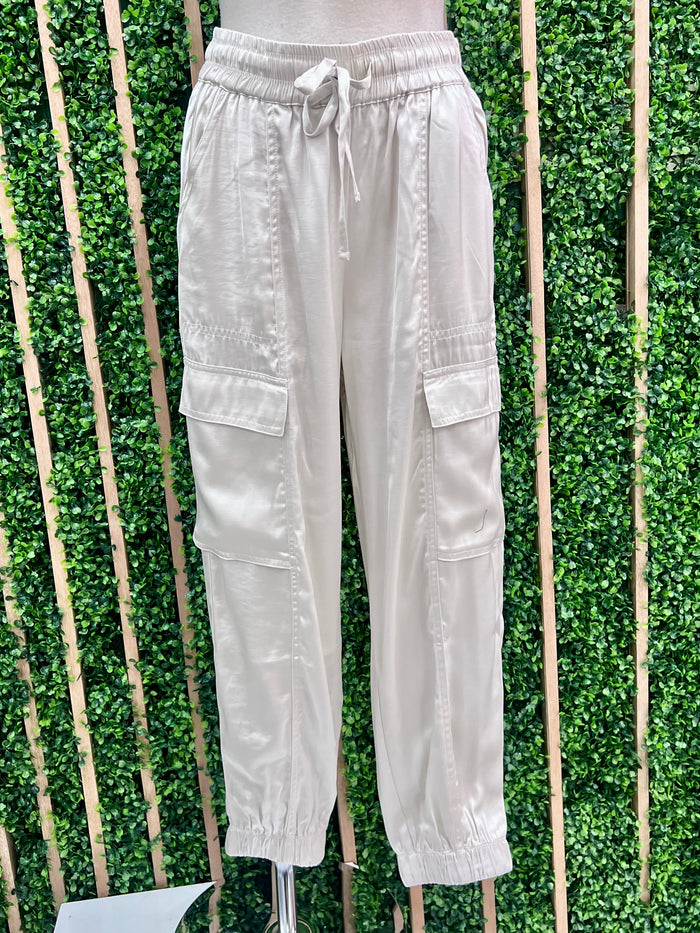 Ecru Satin Cargo Joggers