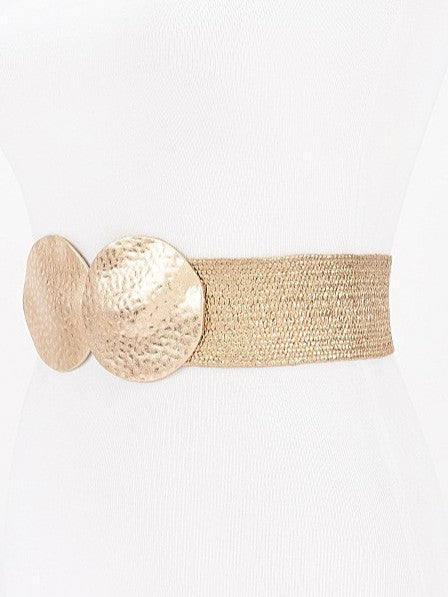 Gold Stretch Belt with Hammered Double Disc Buckle