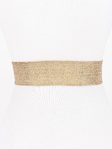 Gold Stretch Belt with Hammered Double Disc Buckle