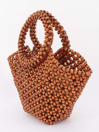 Wood Beaded Top Handle Handbag – Natural Brown