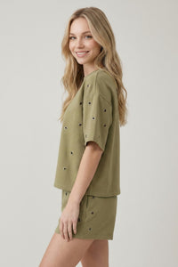 Studded Short Pant Set (Available in Black & Olive)
