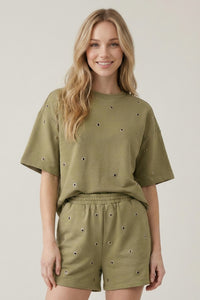 Studded Short Pant Set (Available in Black & Olive)