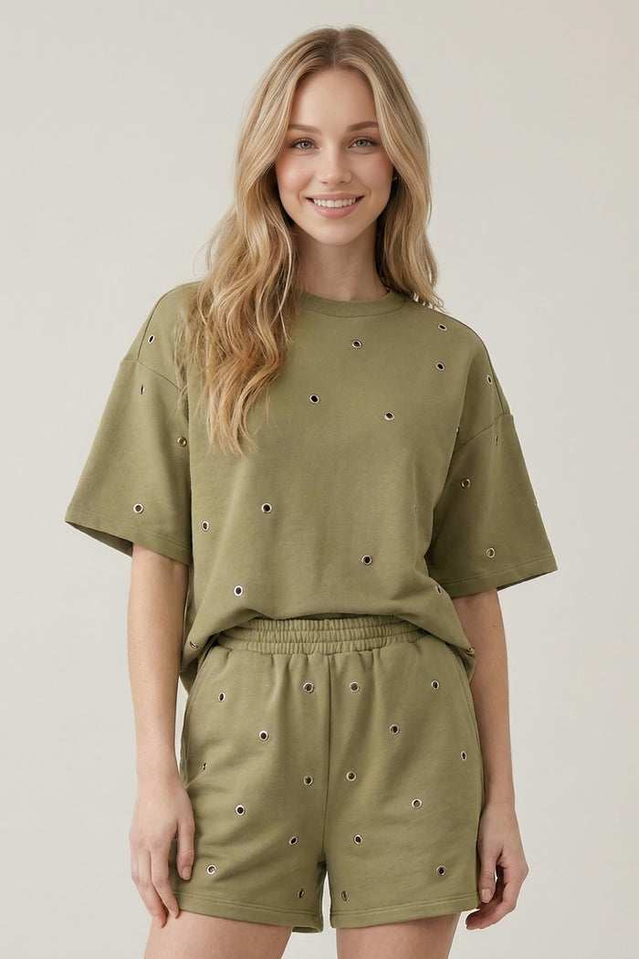 Studded Short Pant Set (Available in Black & Olive)