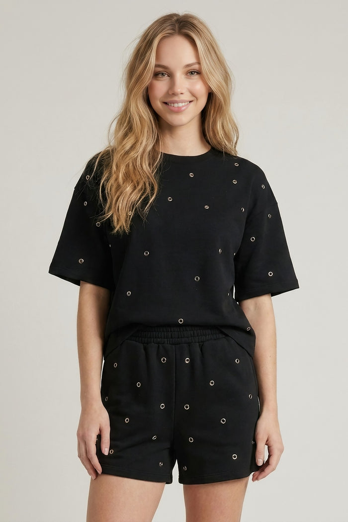 Studded Short Pant Set (Available in Black & Olive)