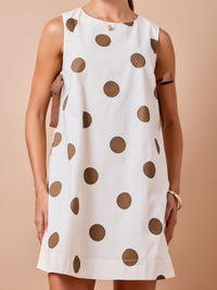 Ivory & Brown Polka Dot Mini Dress with Side Bows