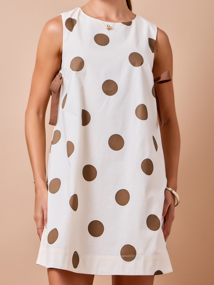 Ivory & Brown Polka Dot Mini Dress with Side Bows