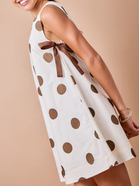 Ivory & Brown Polka Dot Mini Dress with Side Bows