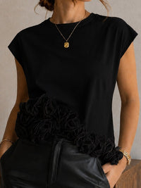 3D Floral Appliqué Trim Crop Shirt