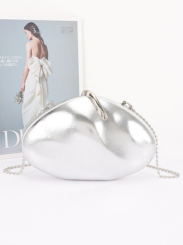 Metallic Oval Sculpted Clutch Bag