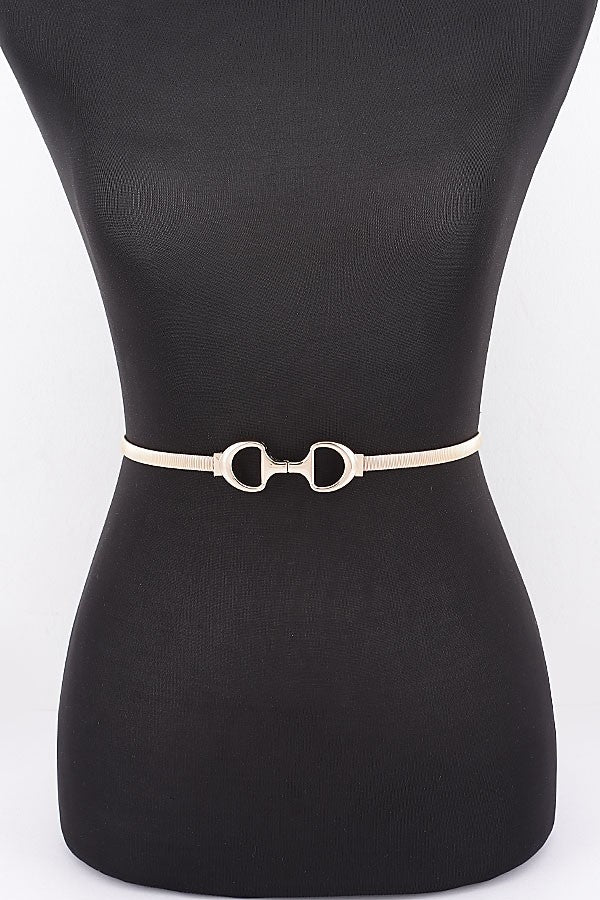 Gold Stretch Waist Belt with Double Horsebit Ring Buckle