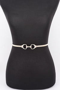 Gold Stretch Waist Belt with Double Horsebit Ring Buckle