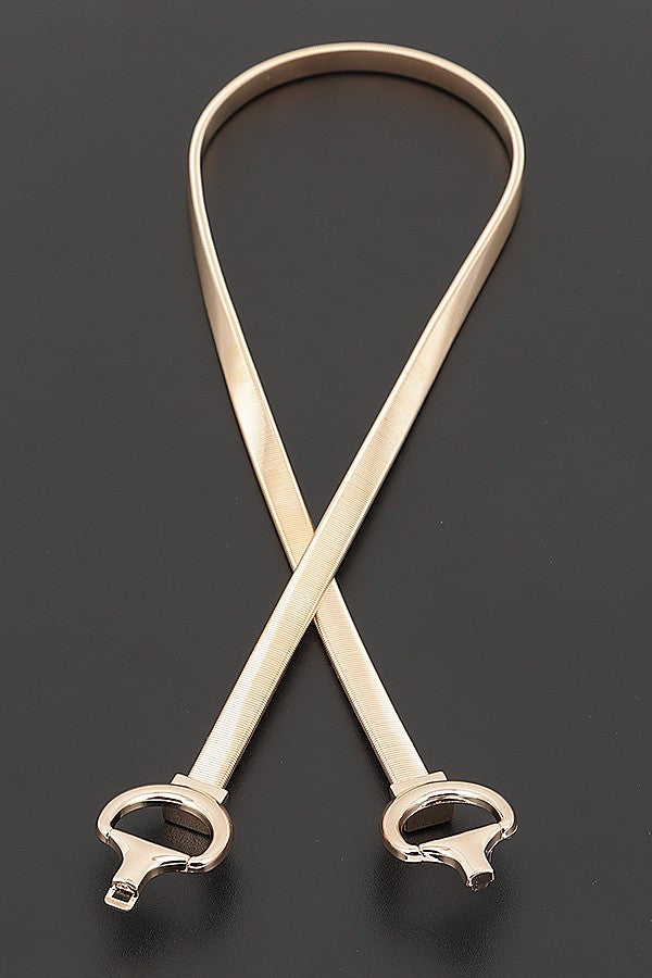 Gold Stretch Waist Belt with Double Horsebit Ring Buckle