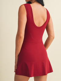 Burgundy Tie-Front Active Romper with Skirt Overlay