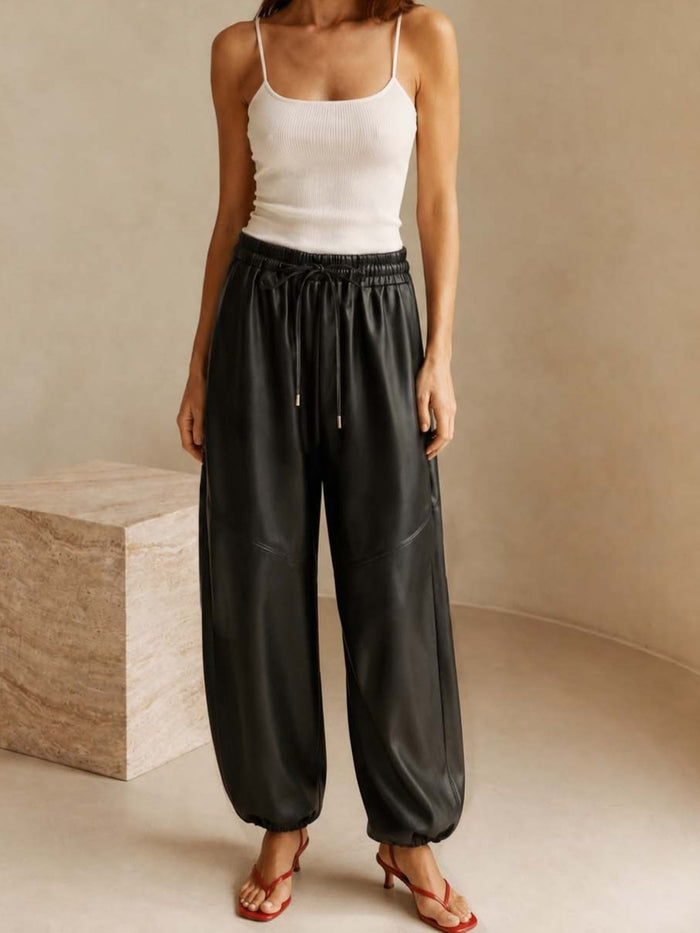 Black Faux Leather Balloon Jogger Pants