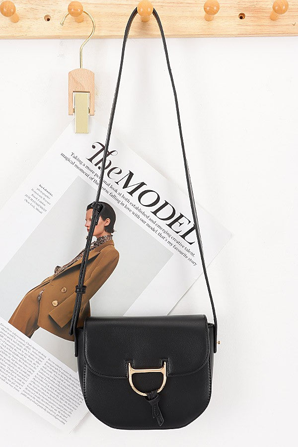 Saddle Crossbody Bag with Gold Hardware – Black & Taupe