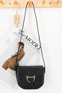 Saddle Crossbody Bag with Gold Hardware – Black & Taupe