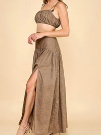 Mocha Cropped Top And High Waisted Maxi Skirt Set
